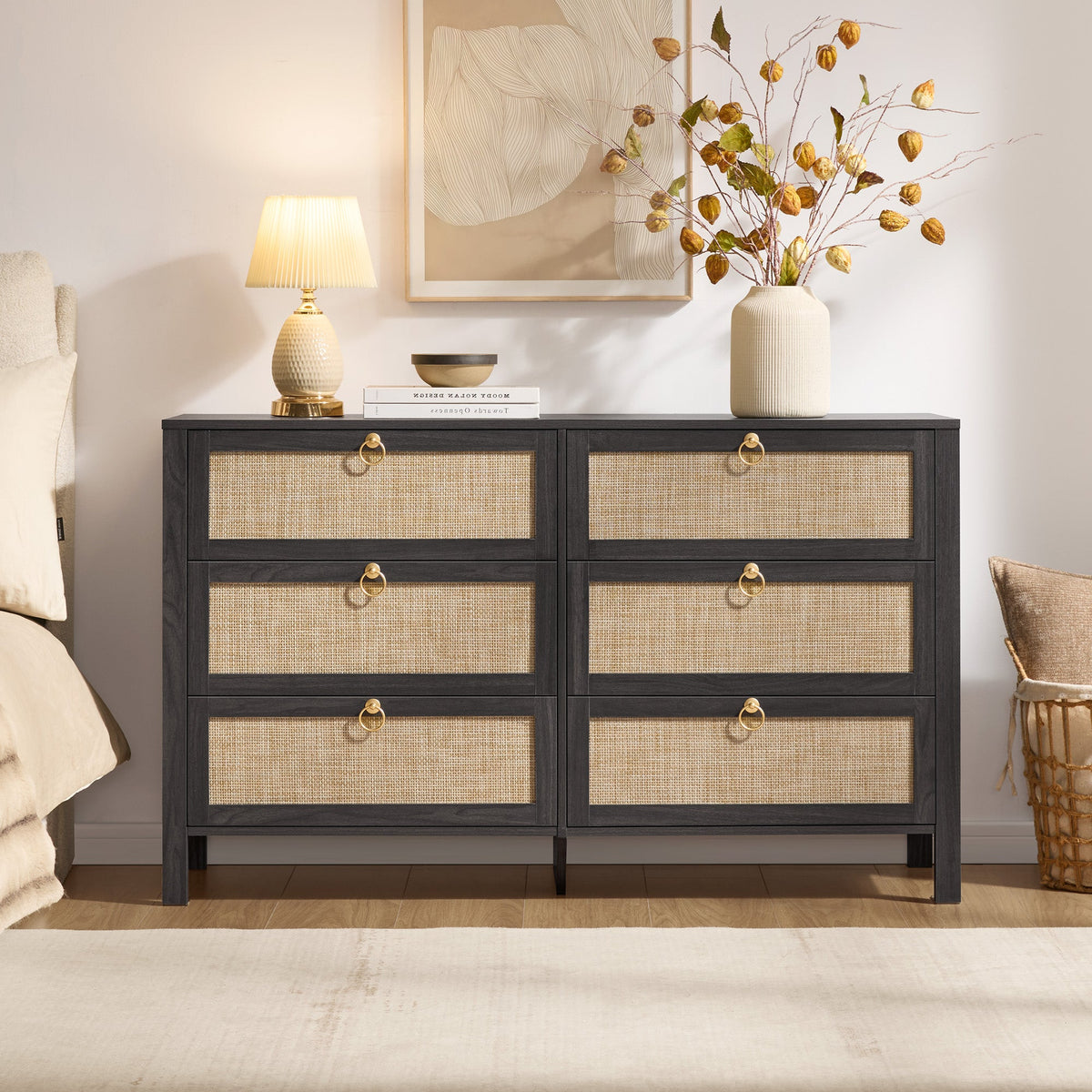 Terra 6-Drawer Dresser, Golden Handle, Set of 2