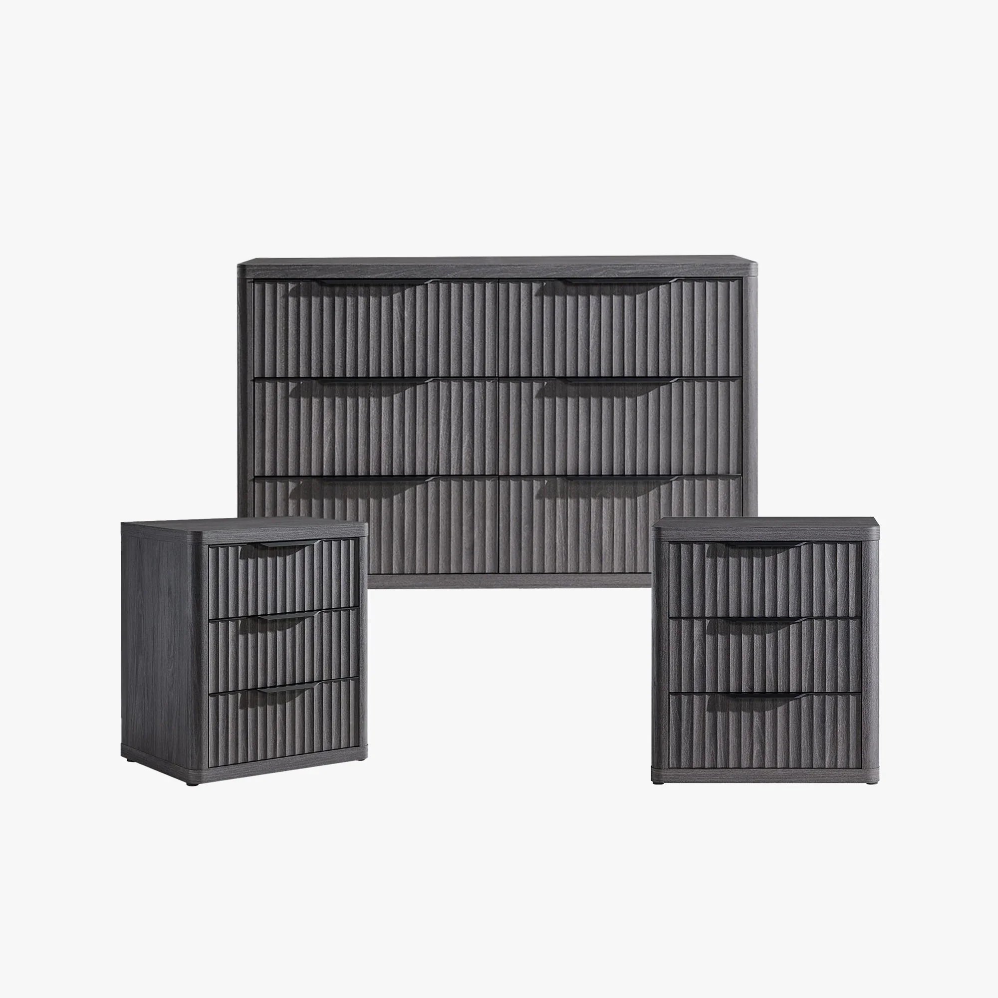 black dresser with black handles Ralston 6-Drawer Designed by Bill Eastburn of William Eastburn Design Drawers framed in solid FSC mahogany wood Cas Dresser Set, Black Handle
