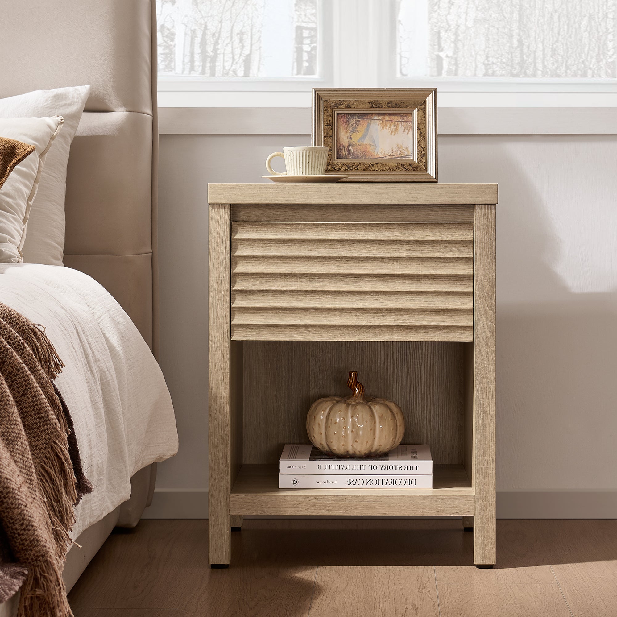 Prelude Wave-Pattern Nightstand with Drawer