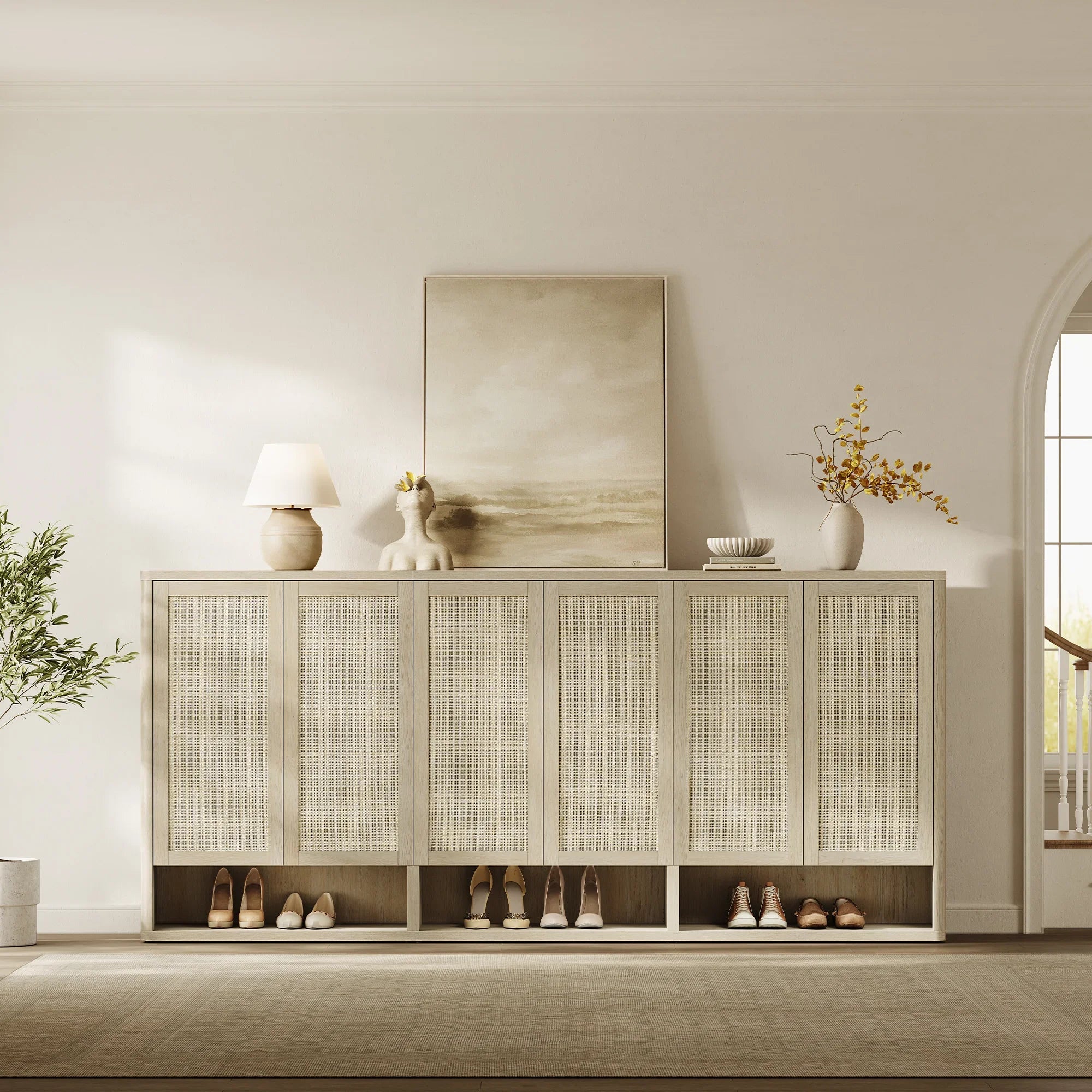 Zura Modern 3-Piece Rattan Shoe Cabinet