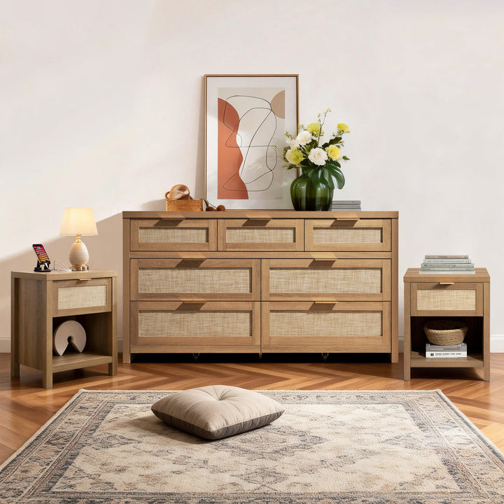 Savanna Rattan Chest Bedroom Set with Charging Station