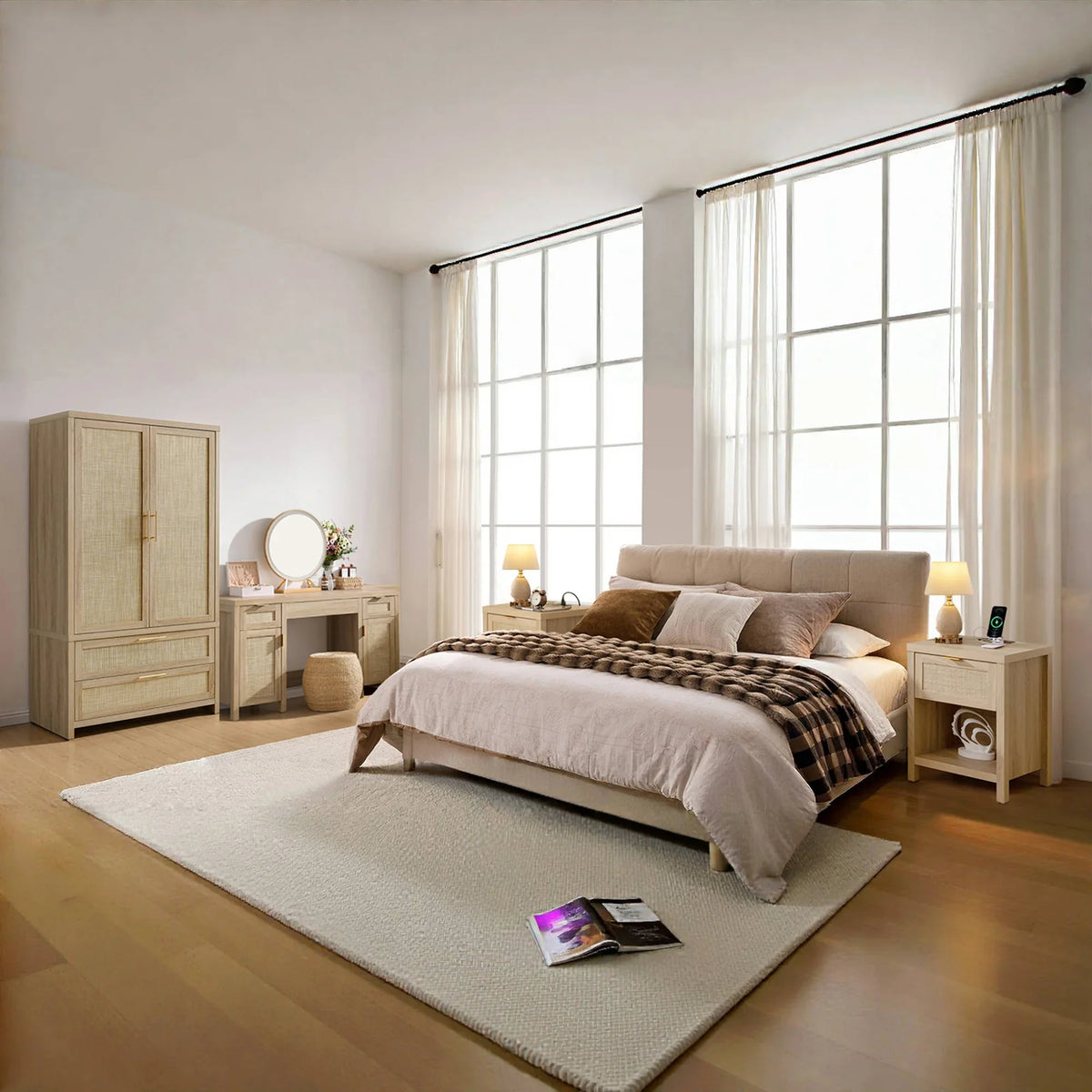 Savanna Makeup Vanity, Wardrobe, Nightstand with Charging Set