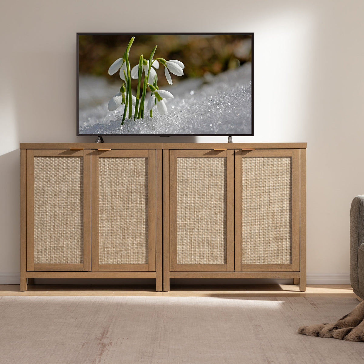 Savanna TV Console with Doors - 2 Pieces - Reclaimed Caramel Oak
