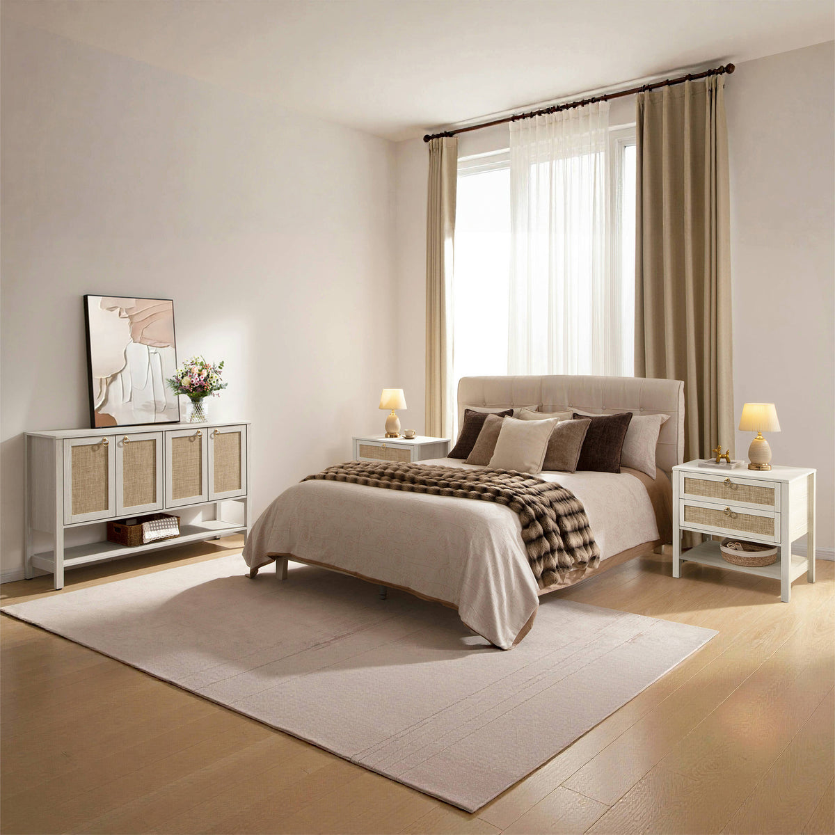Terra 4 Doors Sideboard and 2 Drawers Nightstands Set