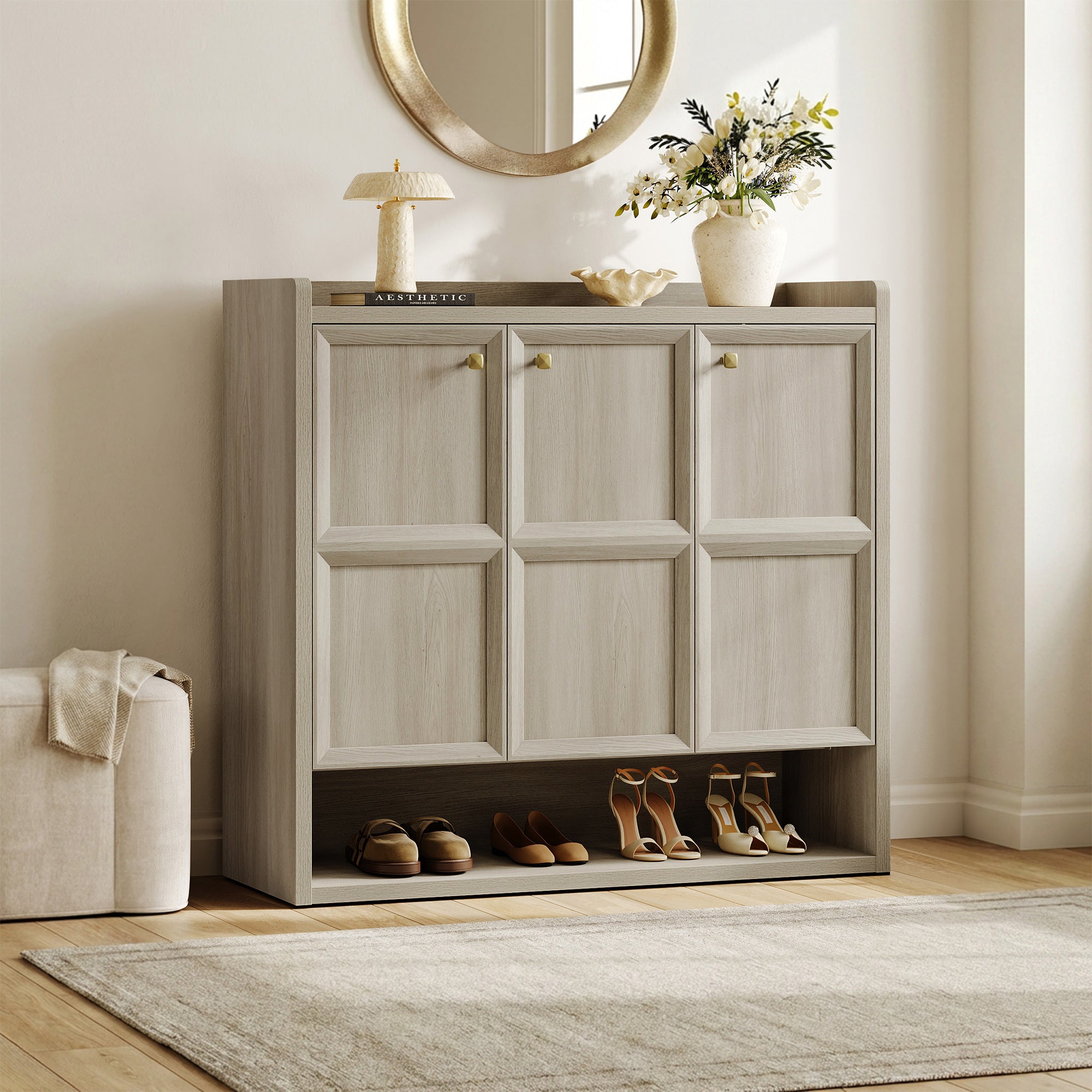 Helio 3 Doors Shoe Cabinet, Holds 26 Pairs