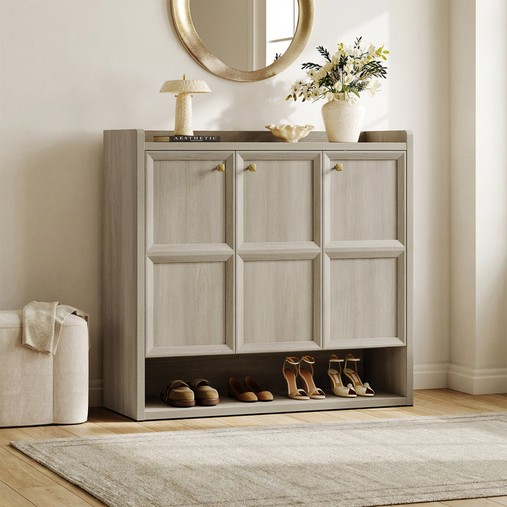 Helio 3 Doors Shoe Cabinet, Holds 26 Pairs