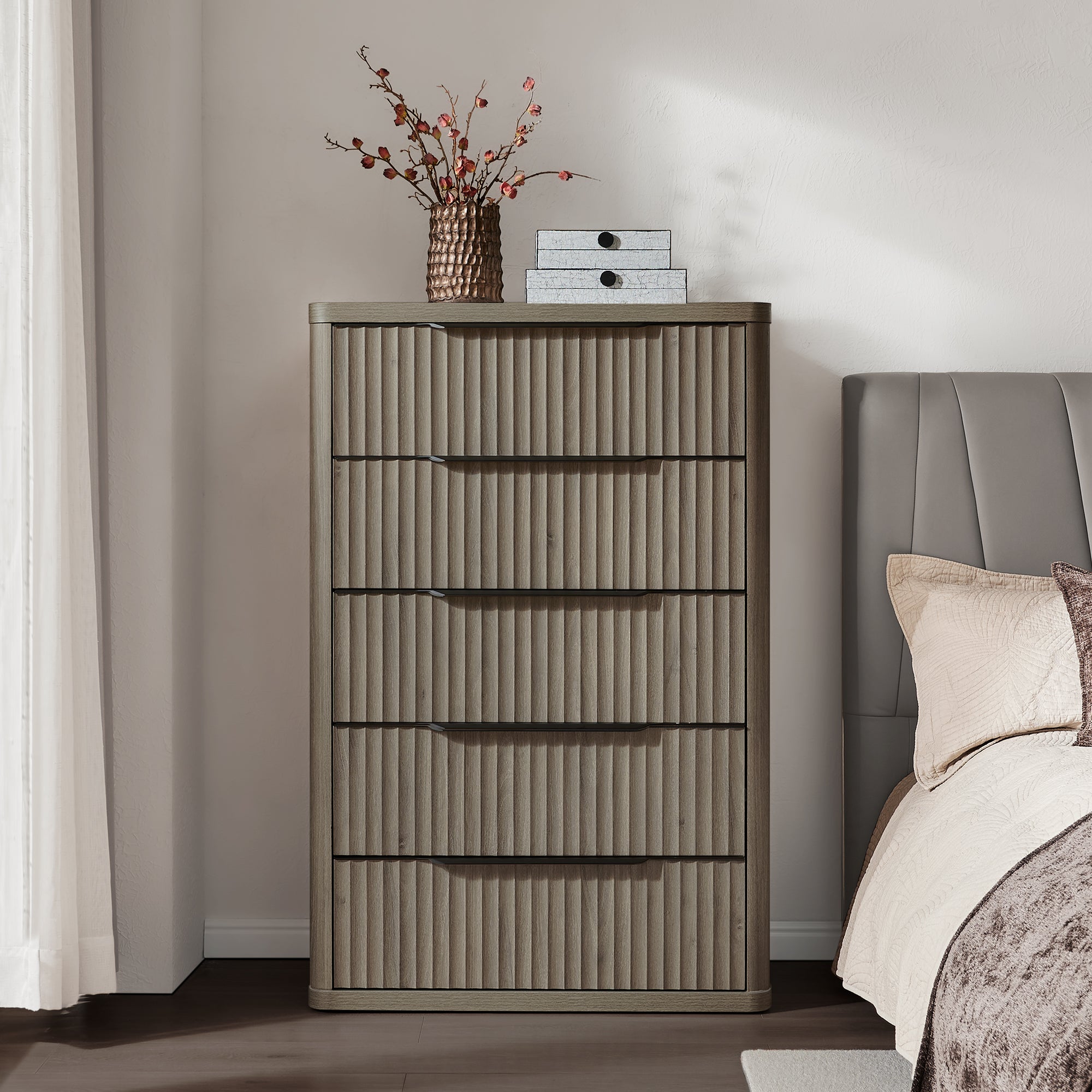 SICOTAS Cas Tall Dresser Fluted 5 Drawer Dressers, 50.7