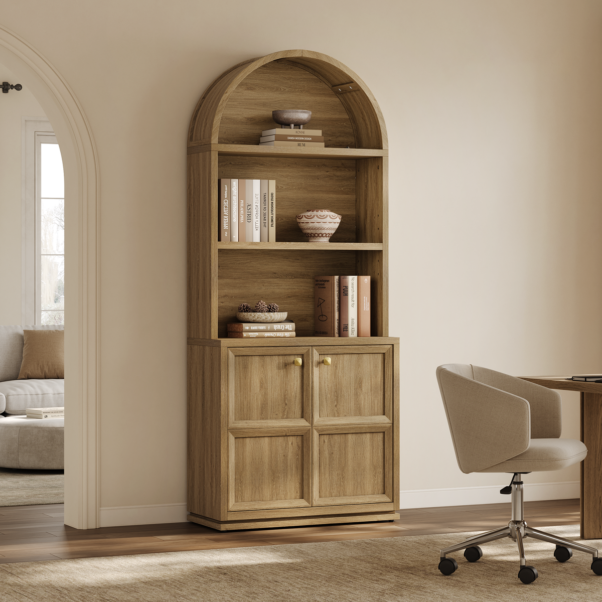 Helio 81'' Tall Arched Bookcase with 2 Doors