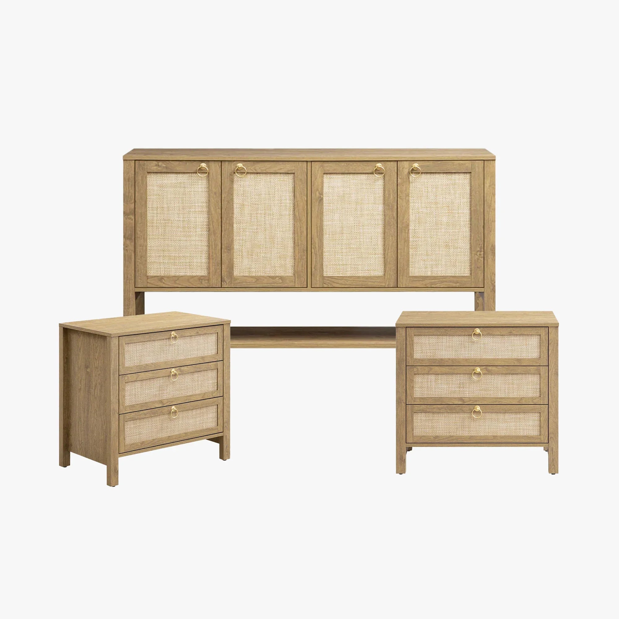 Terra 4 Doors Sideboard and 3 Drawers Nightstands Set