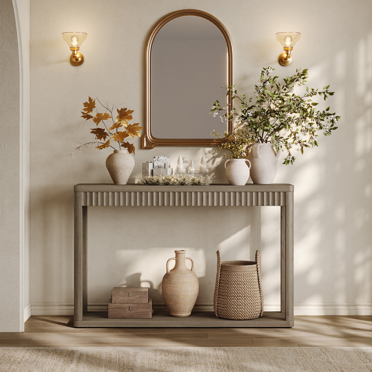 Cas Fluted 2-Tier Console Table, 47.3-Inch Wide