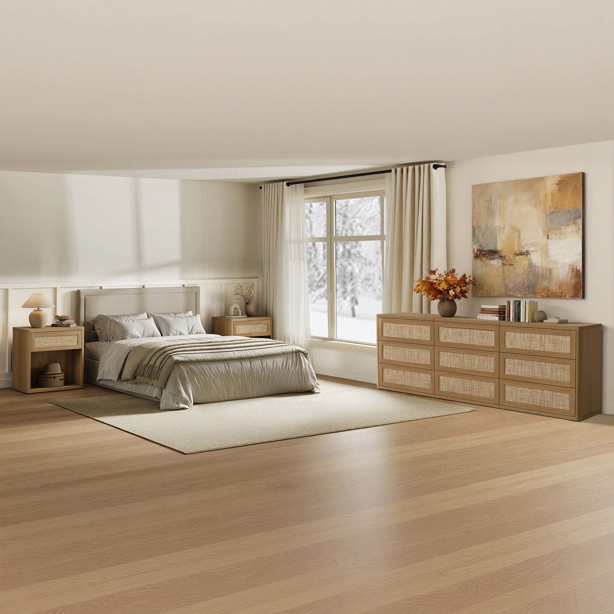 Zura Sectional Bedroom Sets, Large Storage for Bedroom - Sand Oak - 1 Set