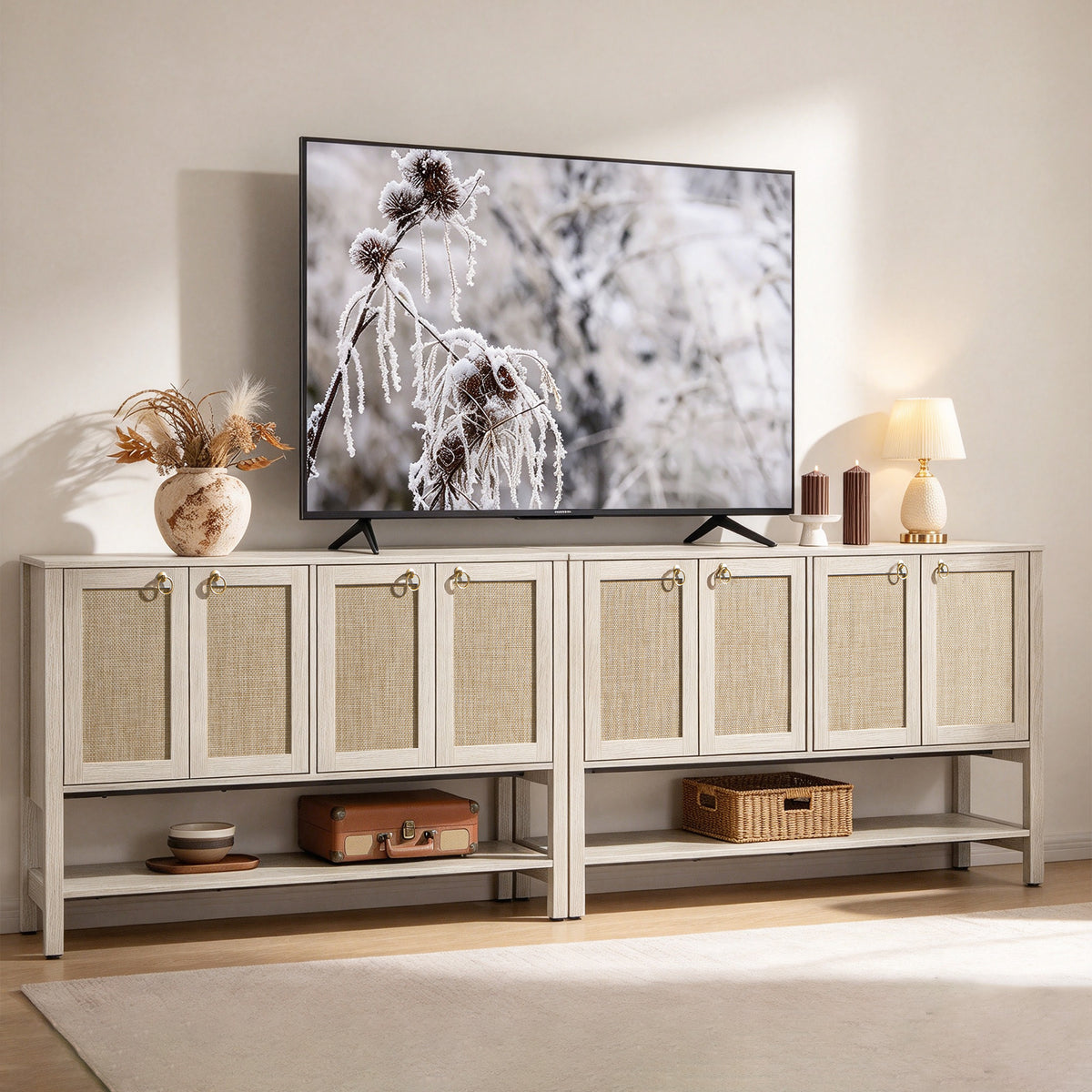 Terra TV Stand, 4 Doors, White Cream Oak, Set of 2