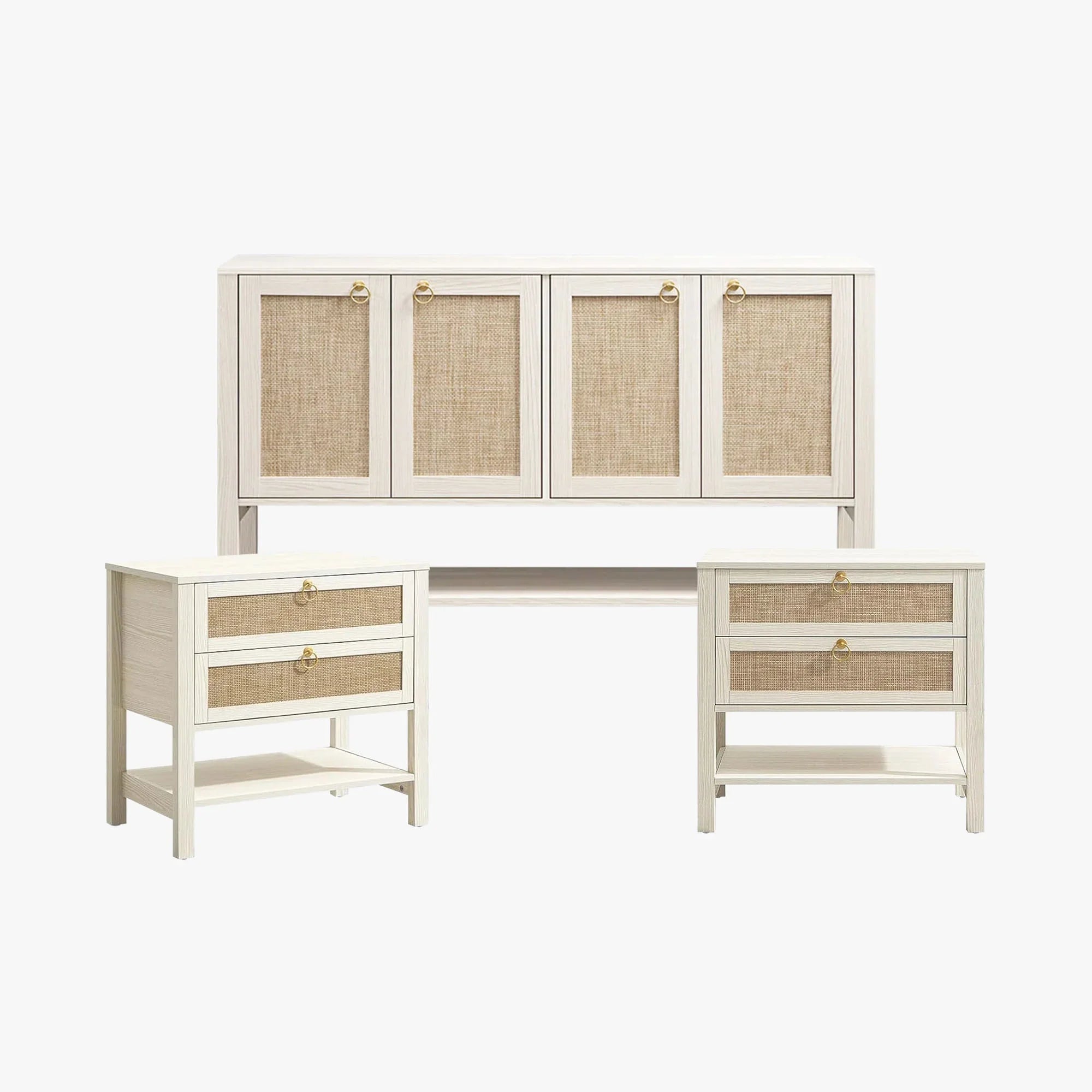 Terra 4 Doors Sideboard and 2 Drawers Nightstands Set for Living Room