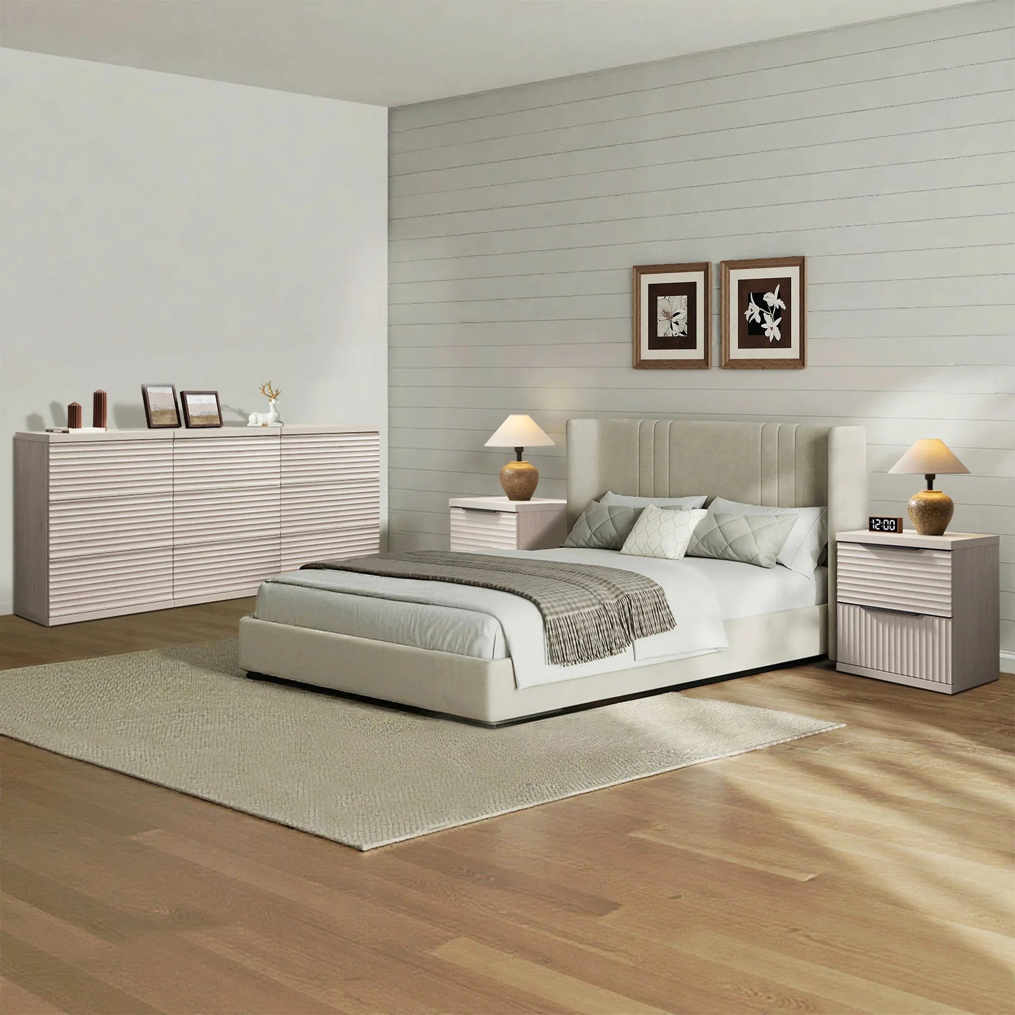 Stria Chest of 9 Drawers and Nightstands Set
