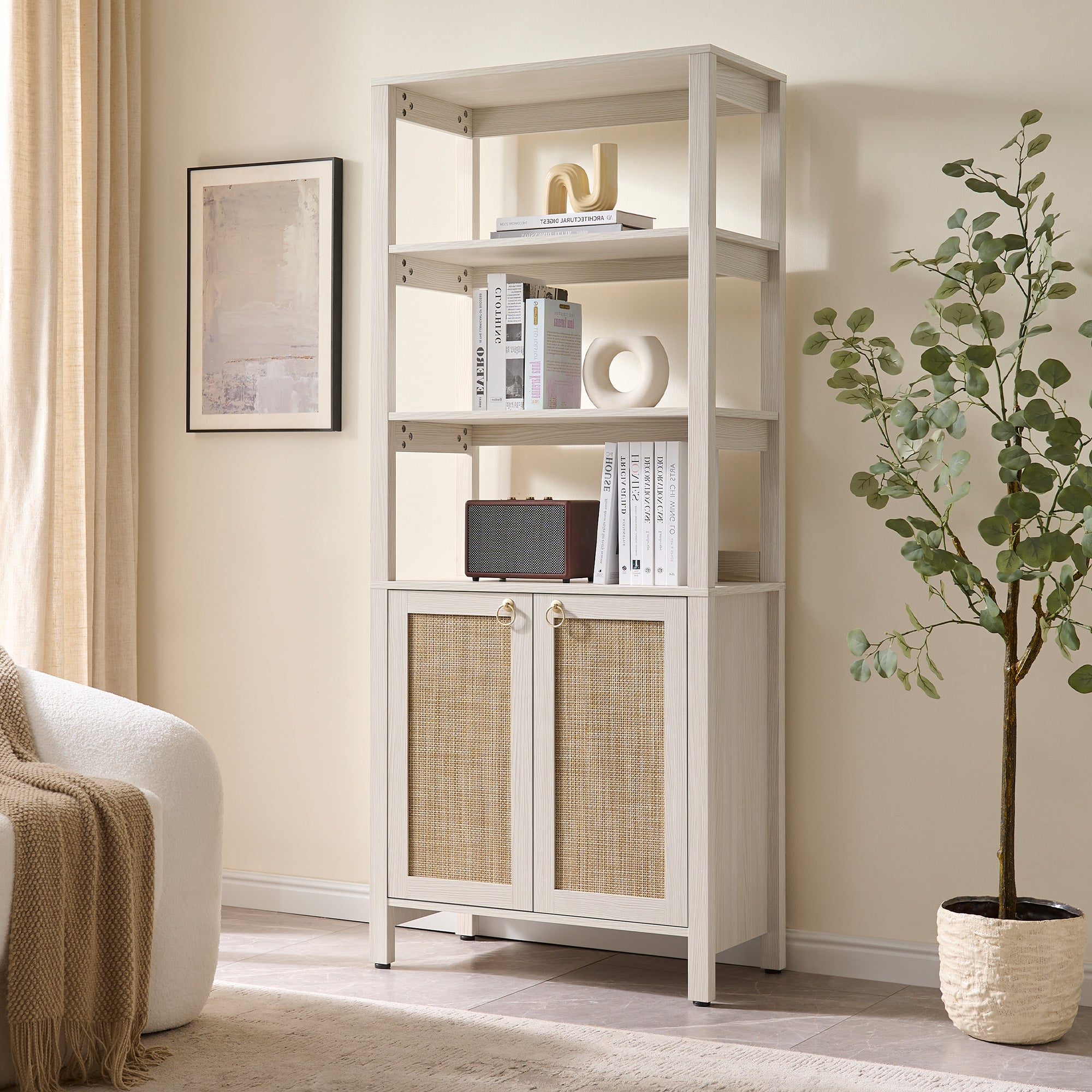 Terra Rattan White Bookshelf, 2 Doors