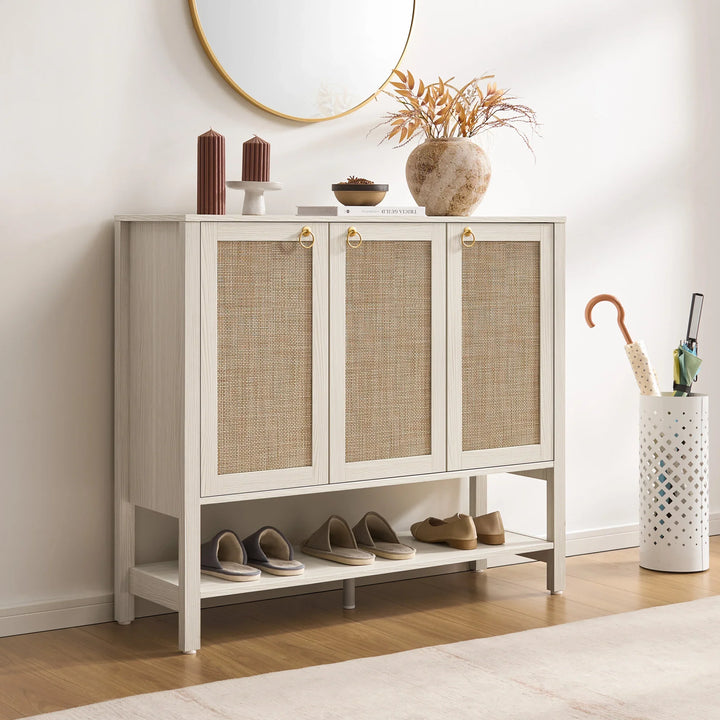 Terran White Shoe Cabinet, 3 Doors