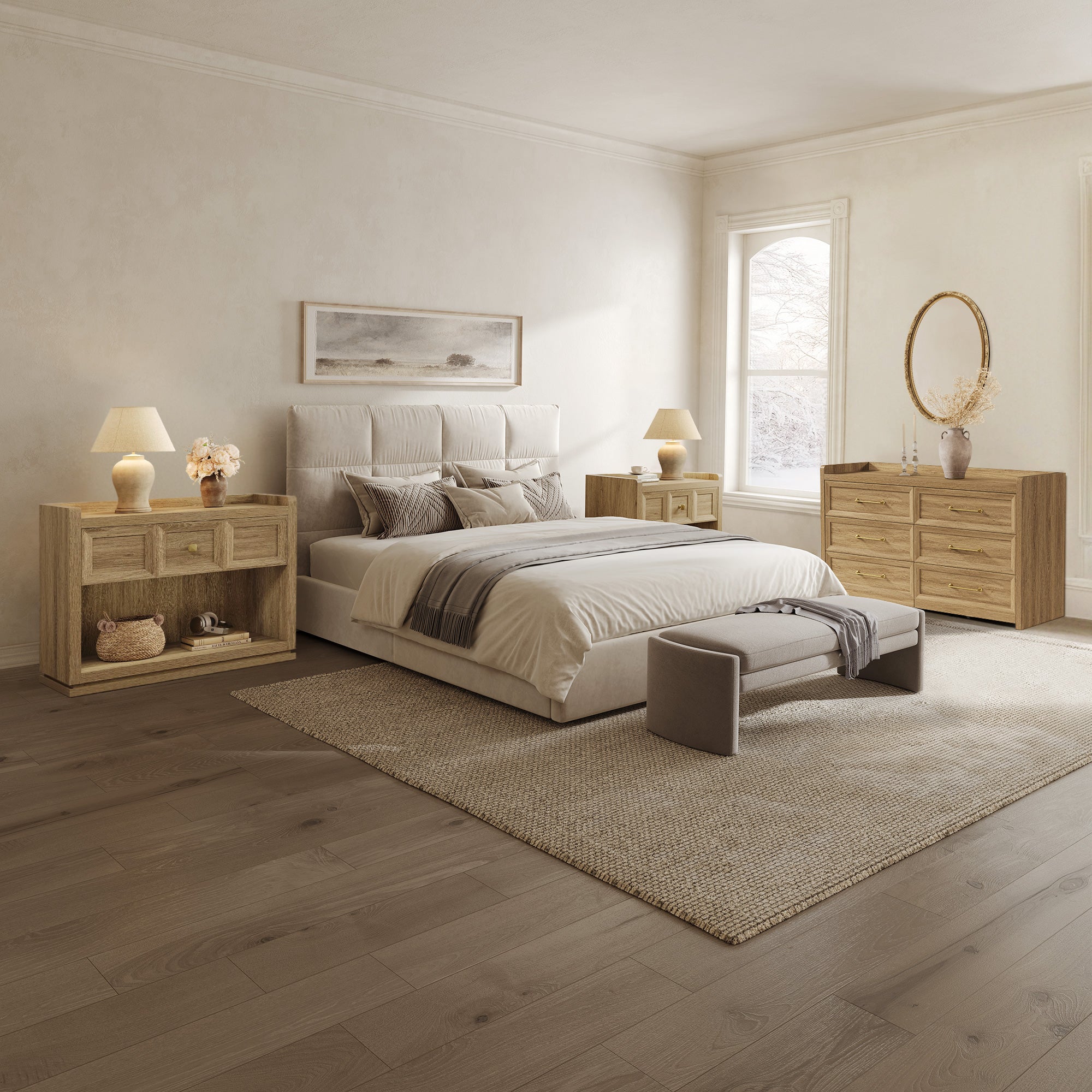 Helio 6-Drawer Dresser and Nightstands Set For Living Room