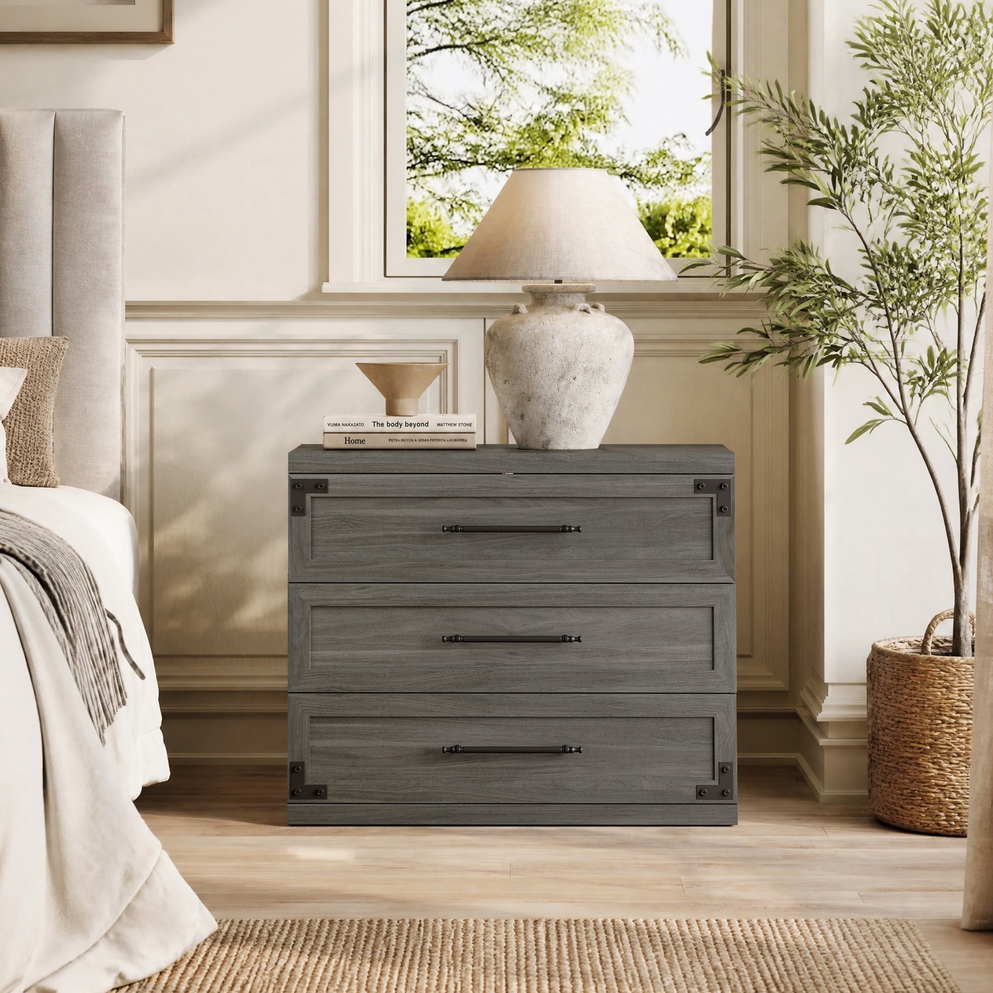 Willow 3-Drawers Nightstands Set - 2 Pieces - Oak Brown