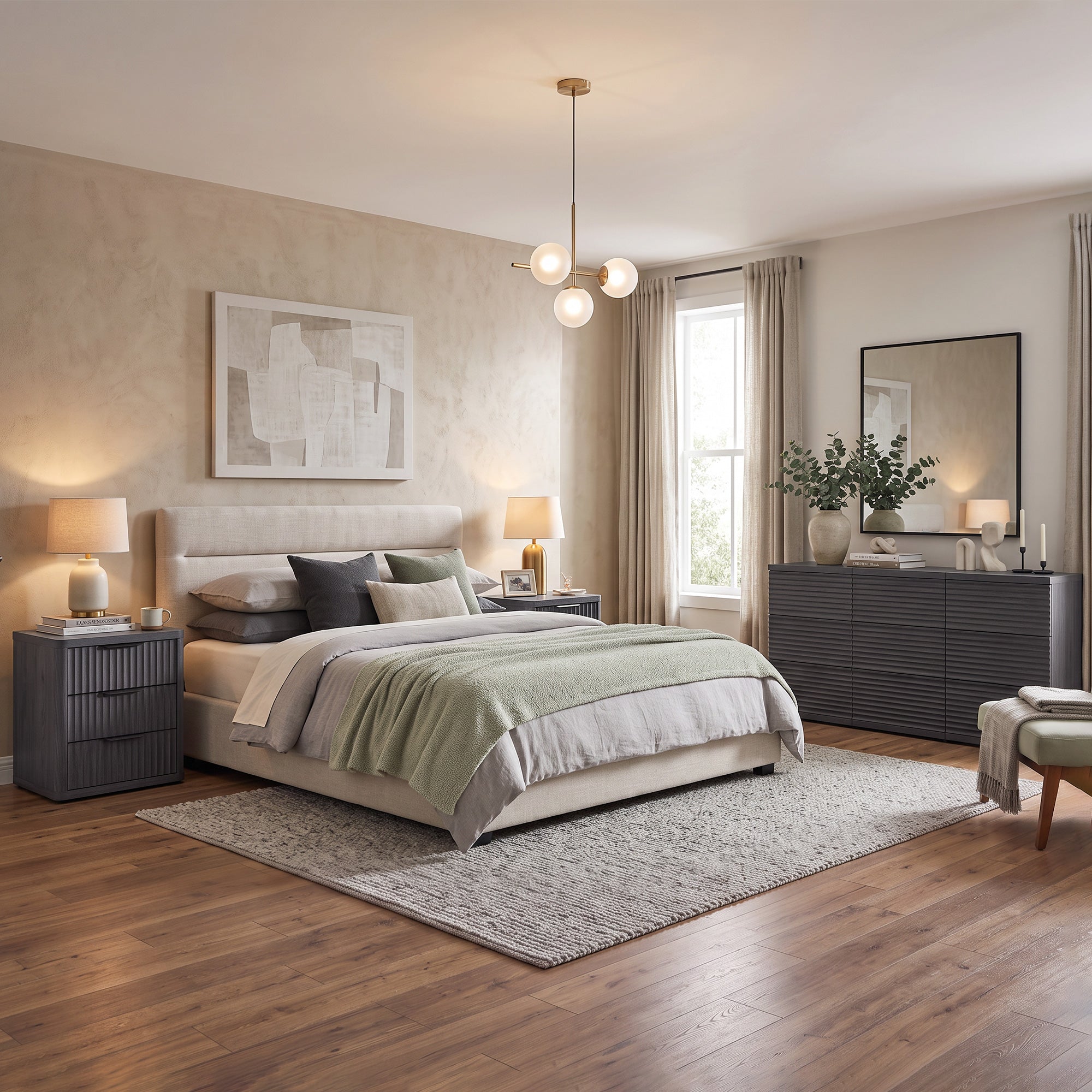 Stria 9-Drawer Dresser and Cas Nightstands Set