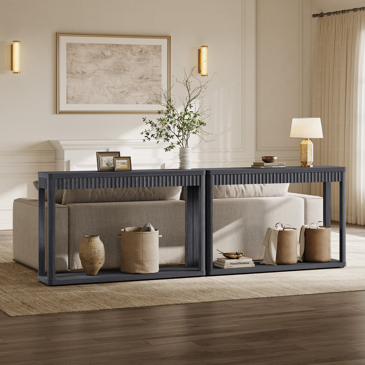 Cas Console Table Entryway, Fluted Design, Set of 2