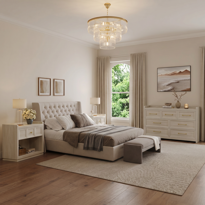 SICOTAS 3 Piece Bedroom Sets Dresser and Nightstand Set, Grey White Oak Modern 7-Drawer Dresser and 30.7