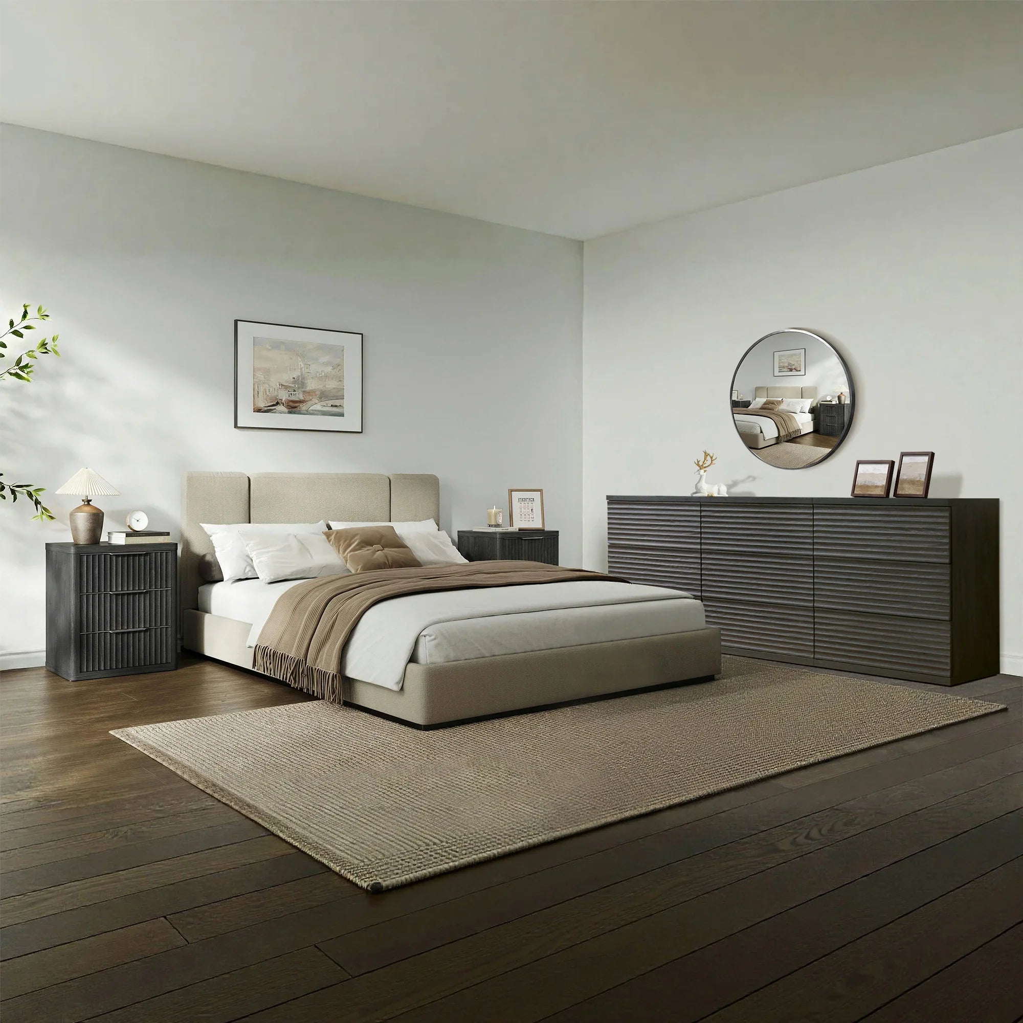 Stria 9-Drawer Dresser and Cas Nightstands Set