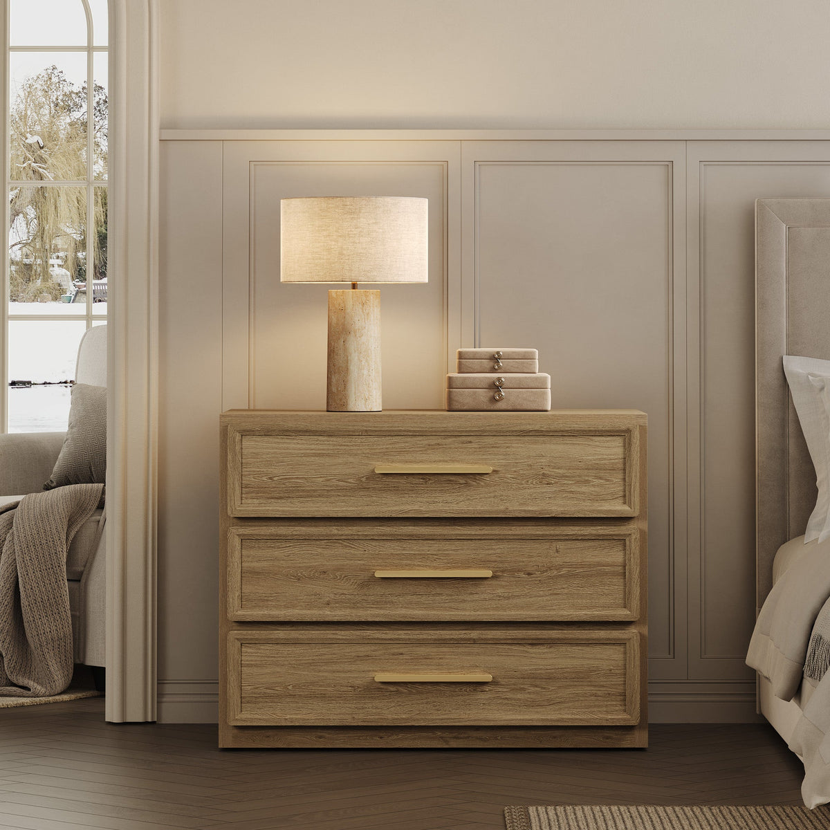 Crescent 3-Drawer Nightstand for Bedroom