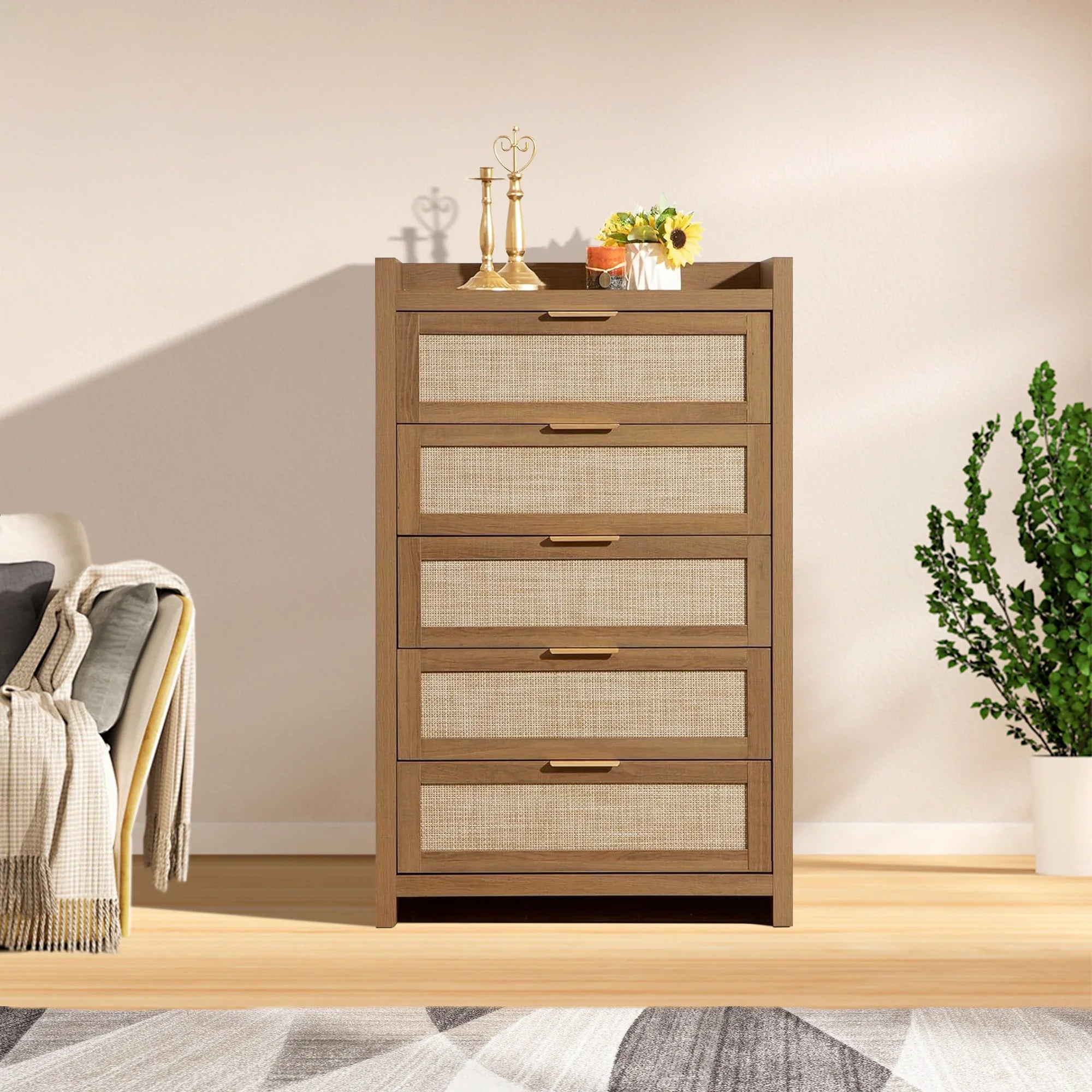 brown rattan dresser Antique Brown Rattan Dresser Chest of Drawers Night Stand 4 Piece Bedroom Set