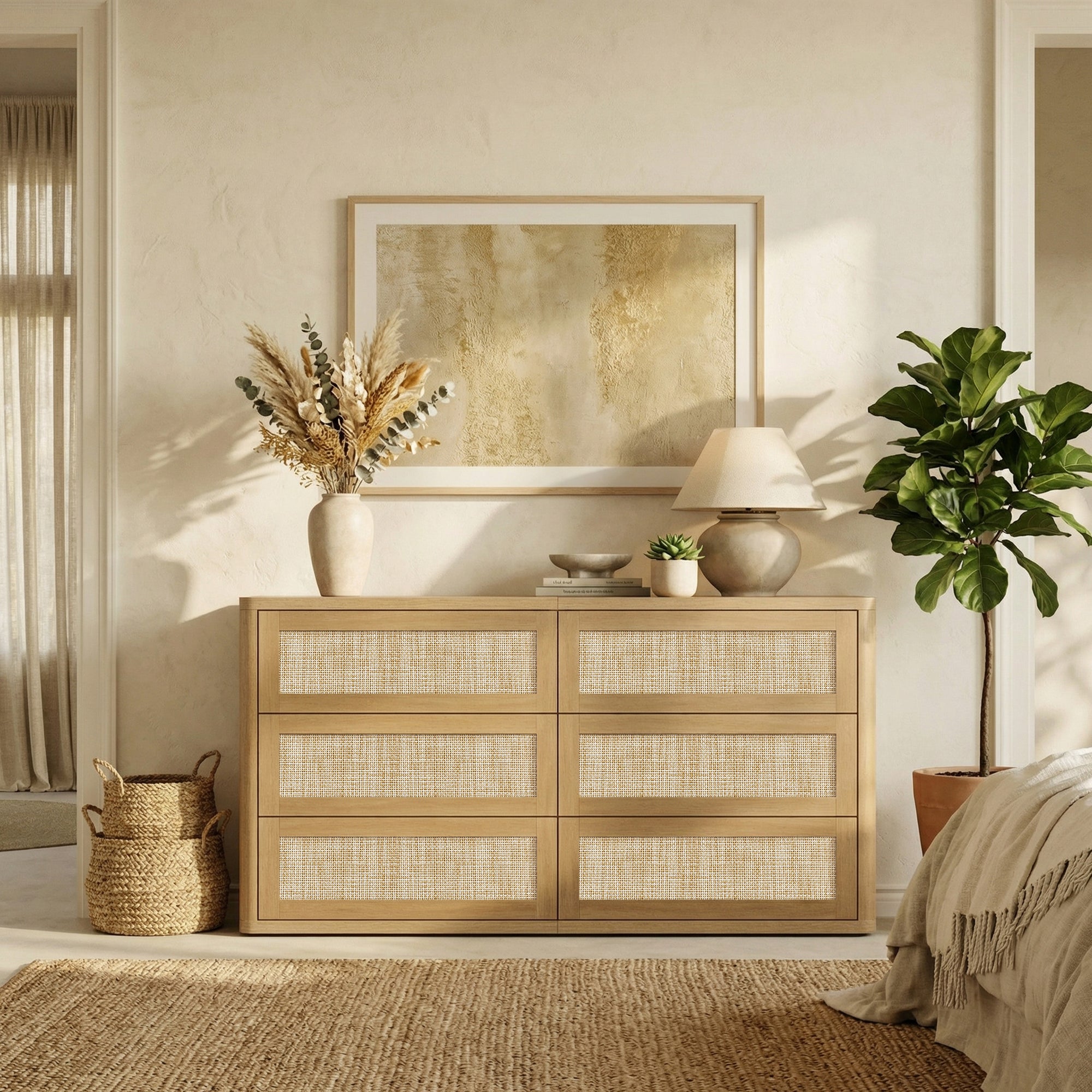 Zura Modular Rattan Dresser and Nightstand with Drawer Set