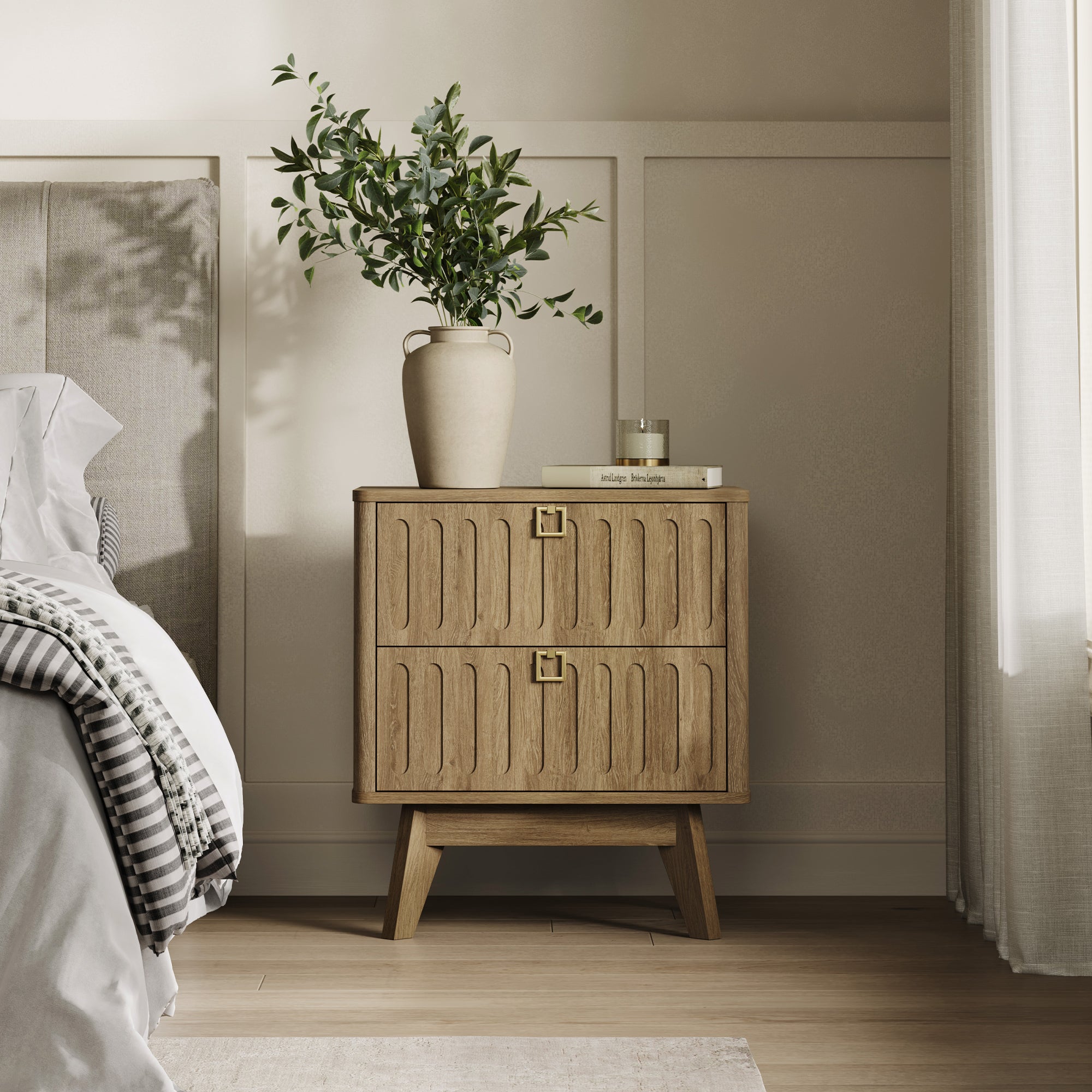 Domus 2-Drawer Nightstand, Modern Design