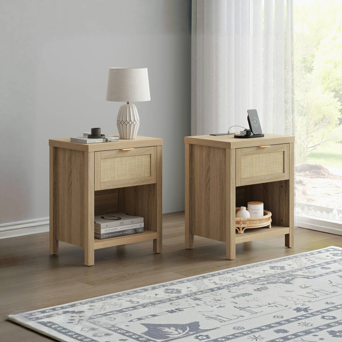 Savanna 1-Drawer Nightstand with Charger, Set of 2