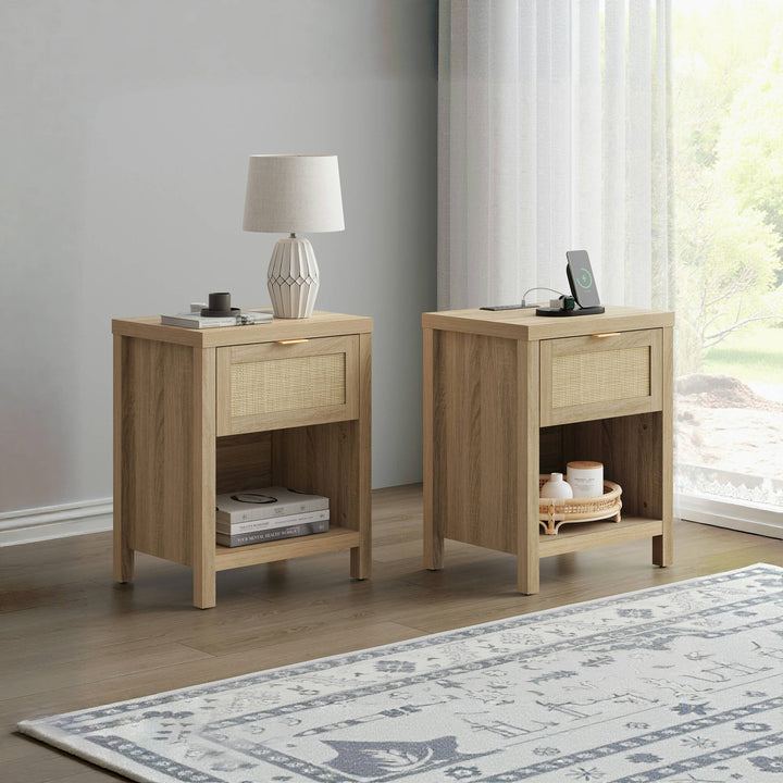 Savanna 1-Drawer Nightstand with Charger, Set of 2