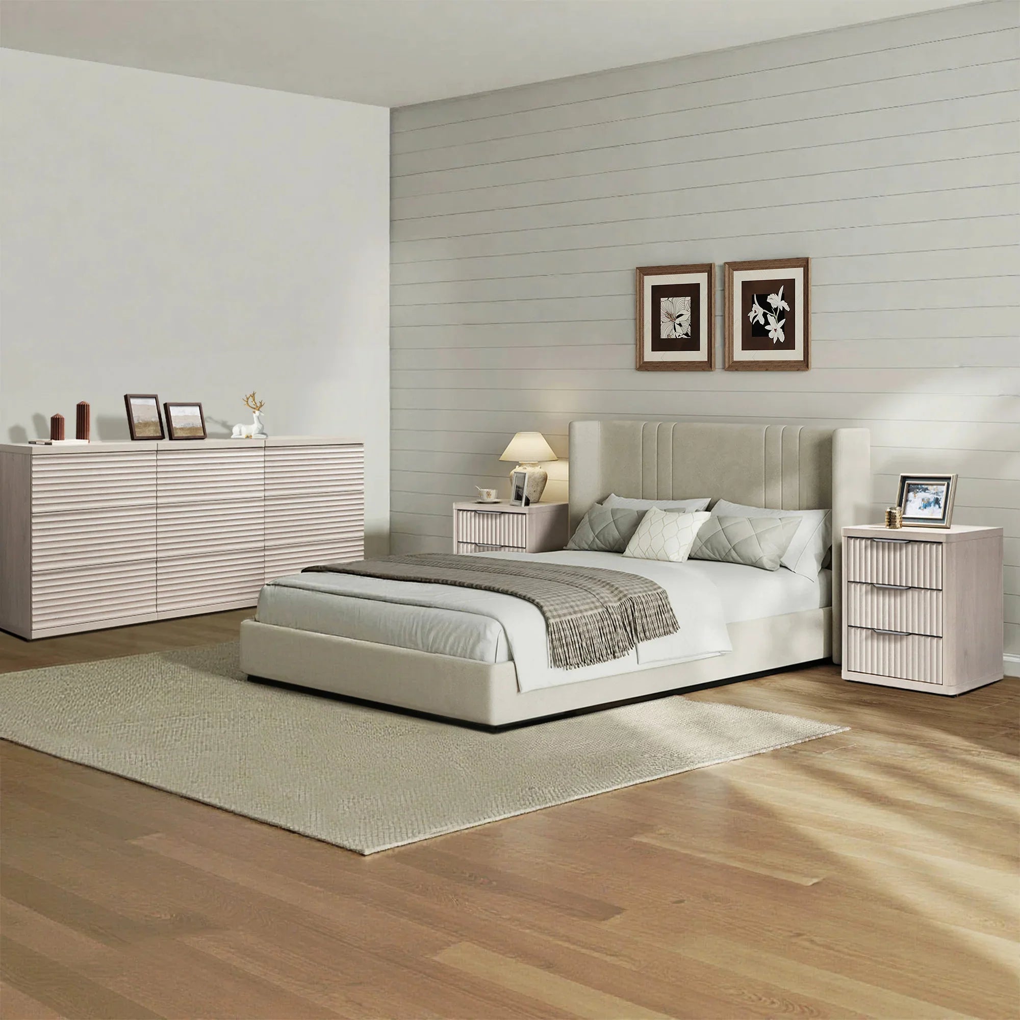 Stria 9-Drawer Dresser and Cas 3-Drawer Nightstand Set