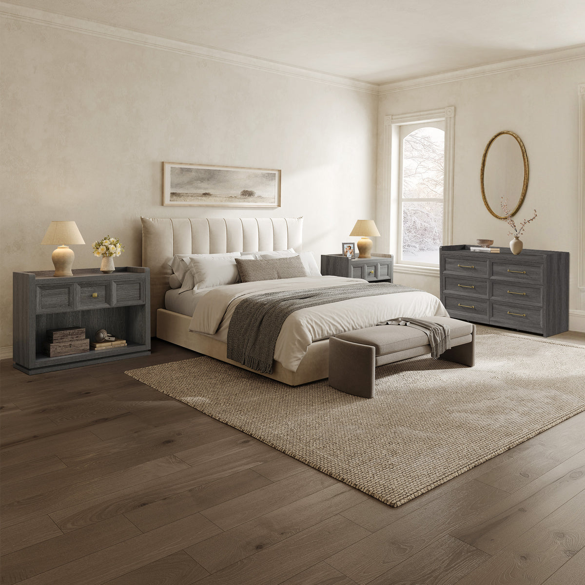 Helio 6-Drawer Dresser and Nightstands Set For Bedroom