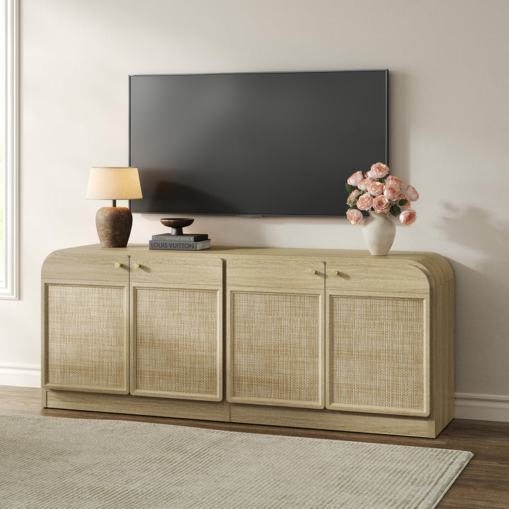 Crescent Rattan TV Stand with 4 Doors