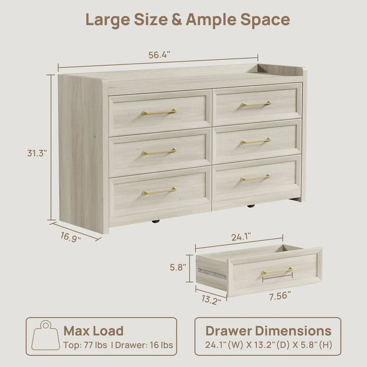 Helio White 6 Drawers Dresser
