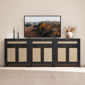 Savanna TV Stand with Drawer up to 100Inch TV - Set of 3 - Black Oak