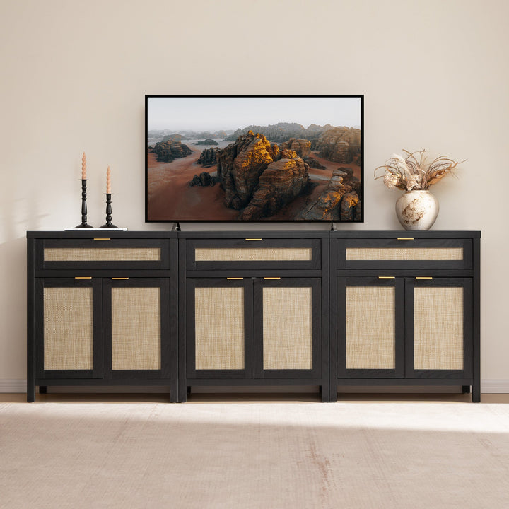 Savanna TV Stand with Drawer up to 100Inch TV - 3 Pieces - Black Oak