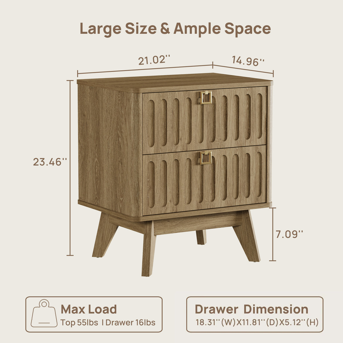 Domus 2-Drawer Nightstand, Modern Design