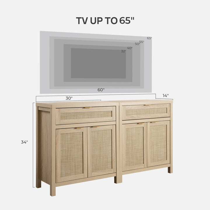 Savanna TV Stand with Drawer up to 100Inch TV - 3 Pieces - Reclaimed Light Oak