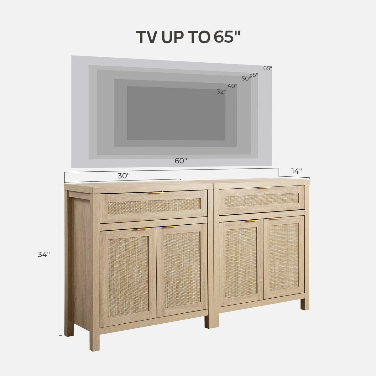 Savanna TV Stand with Drawer up to 100Inch TV - 3 Pieces - Black Oak