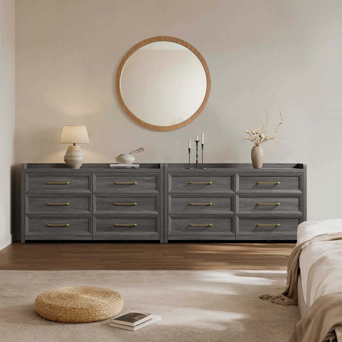 Helio Black Dresser, 6 Drawers, Set of 2