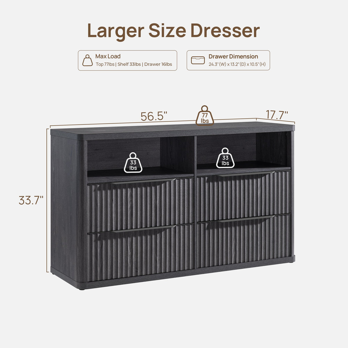 Cas Horizontal Chest, Open Drawers - 1 Piece - Grey Alder