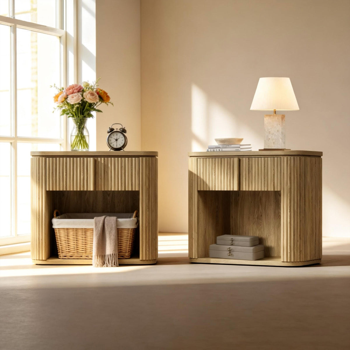 Ripple Large Nightstand with 3-Drawer, Set of 2