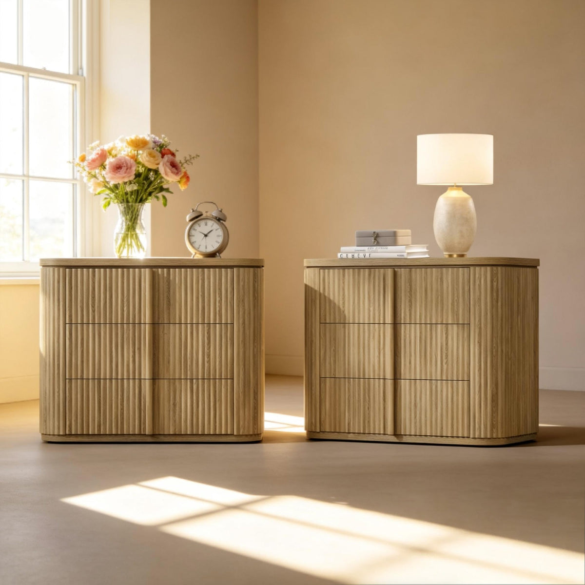 Ripple 3-Drawer Nightstand, Solid Wood Handle, Set of 2