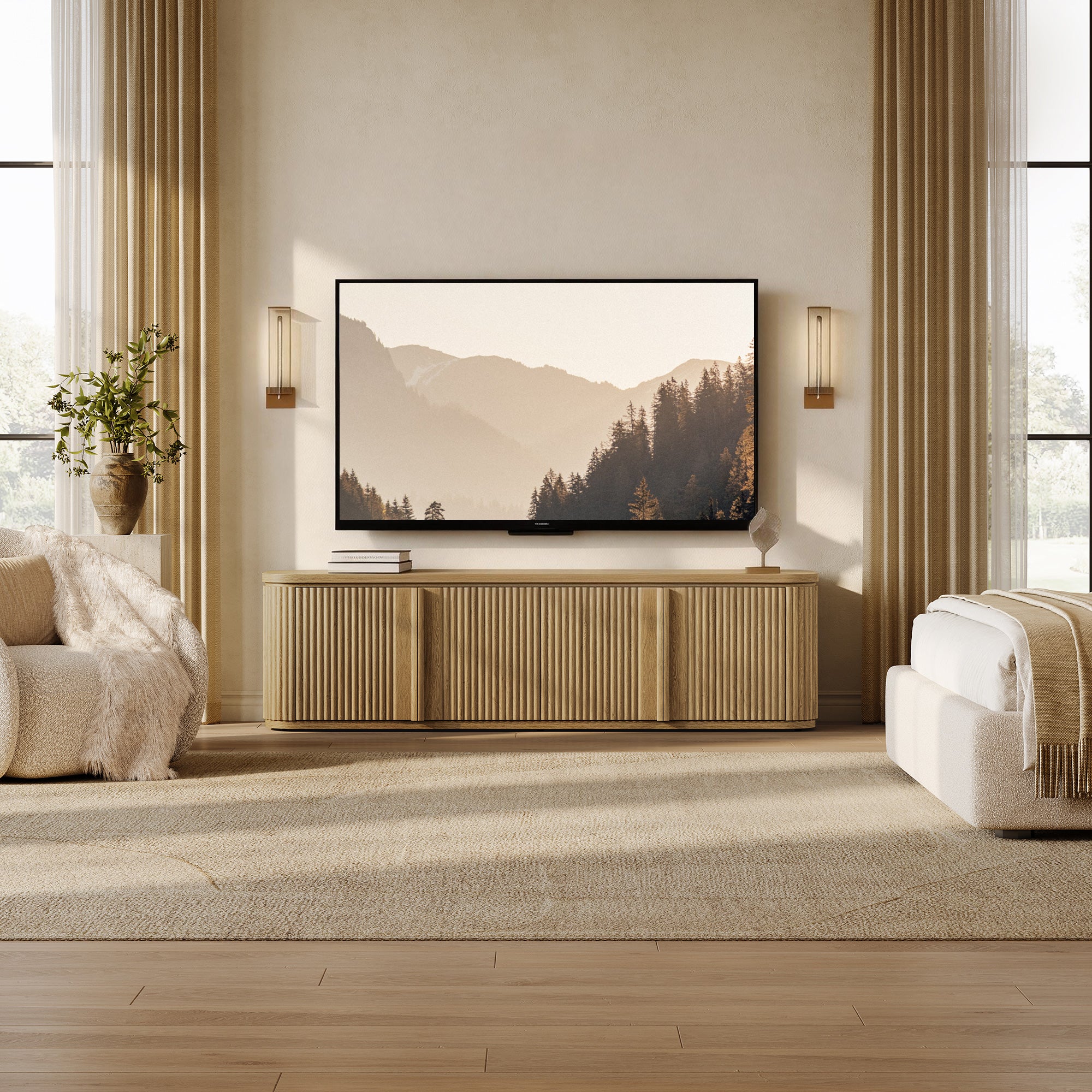 Ripple TV Stand for TV up to 65Inch, 4 Doors