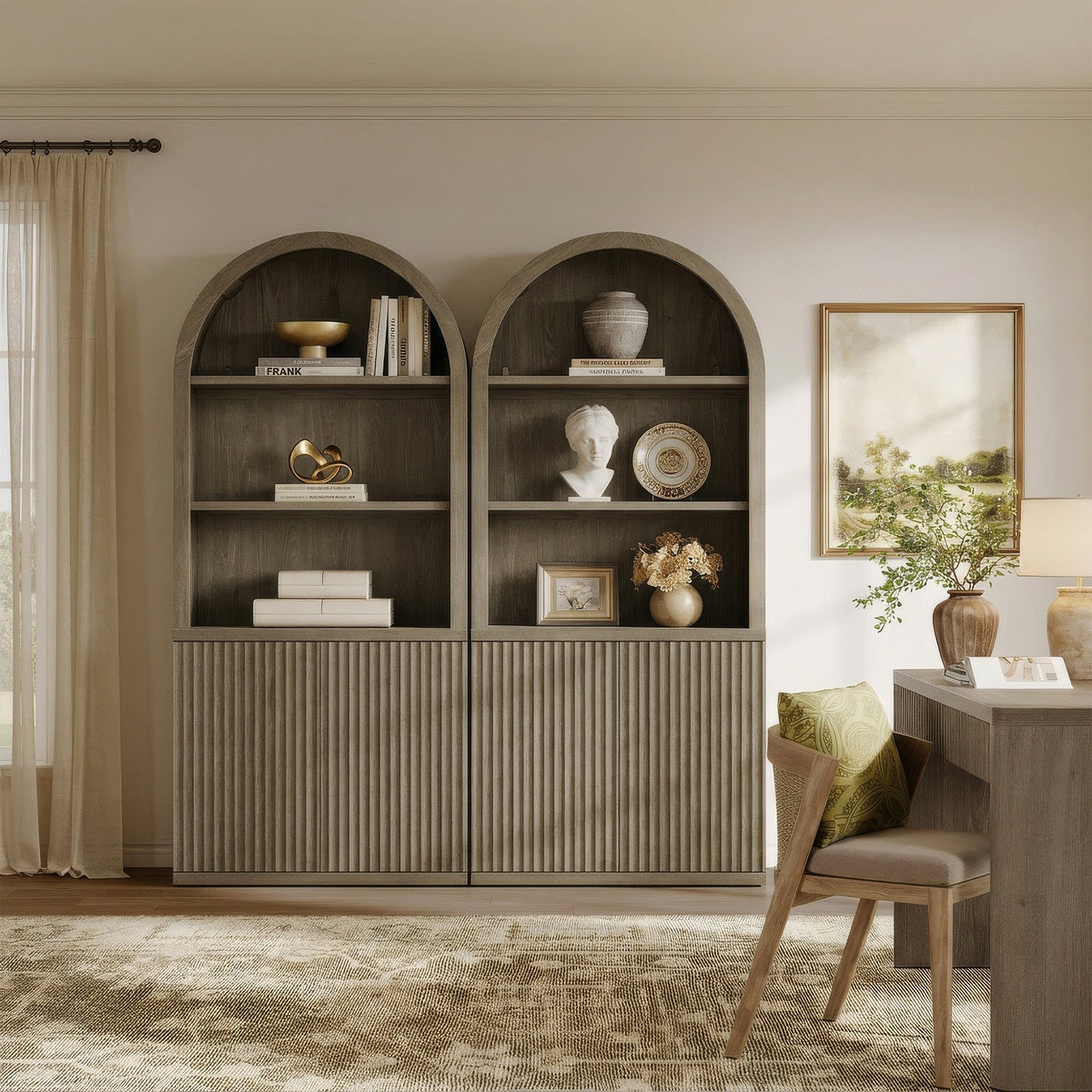 Cas Fluted 2-Door Bookcase, Arched Top, Set of 2