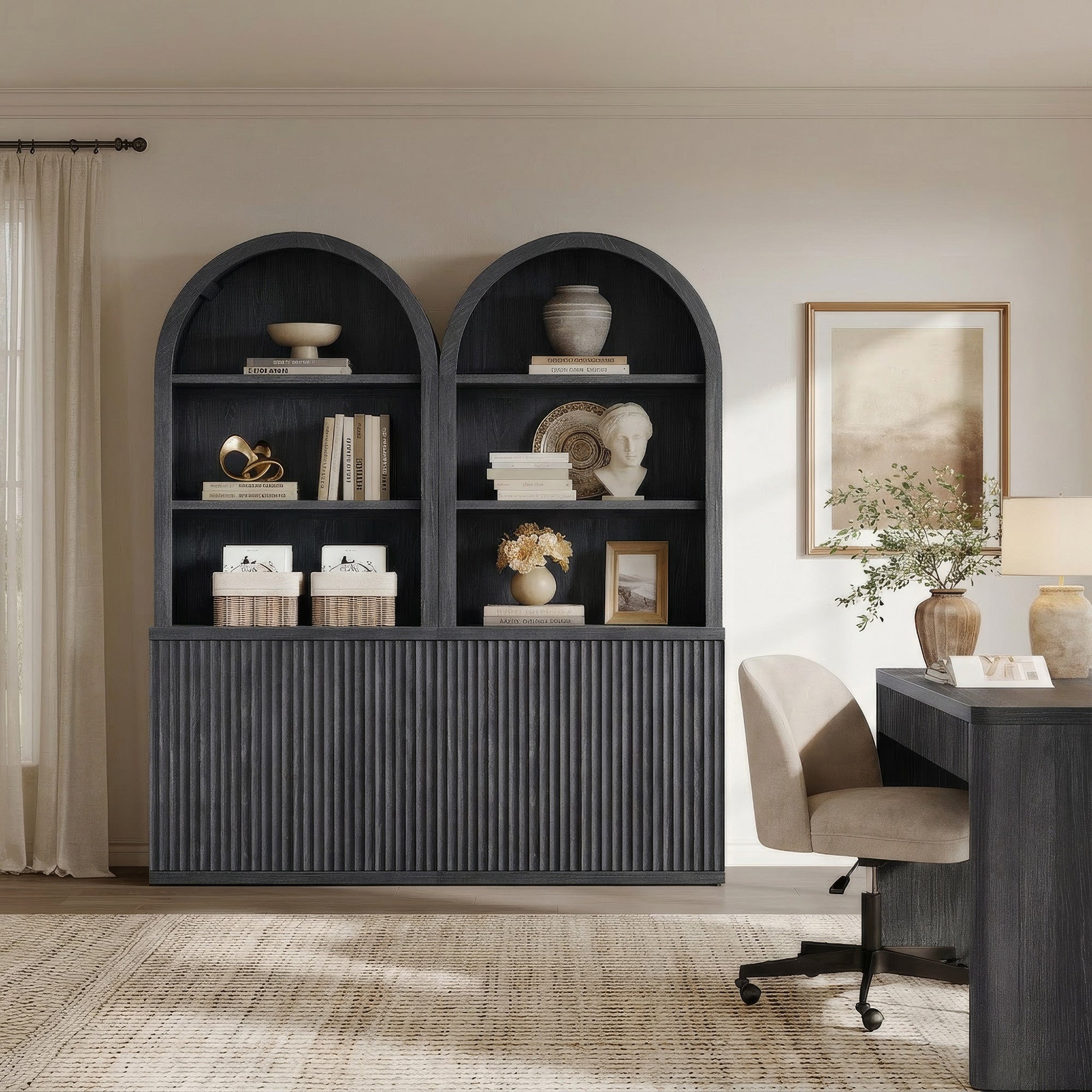 Cas Fluted 2-Door Bookcase, Arched Top