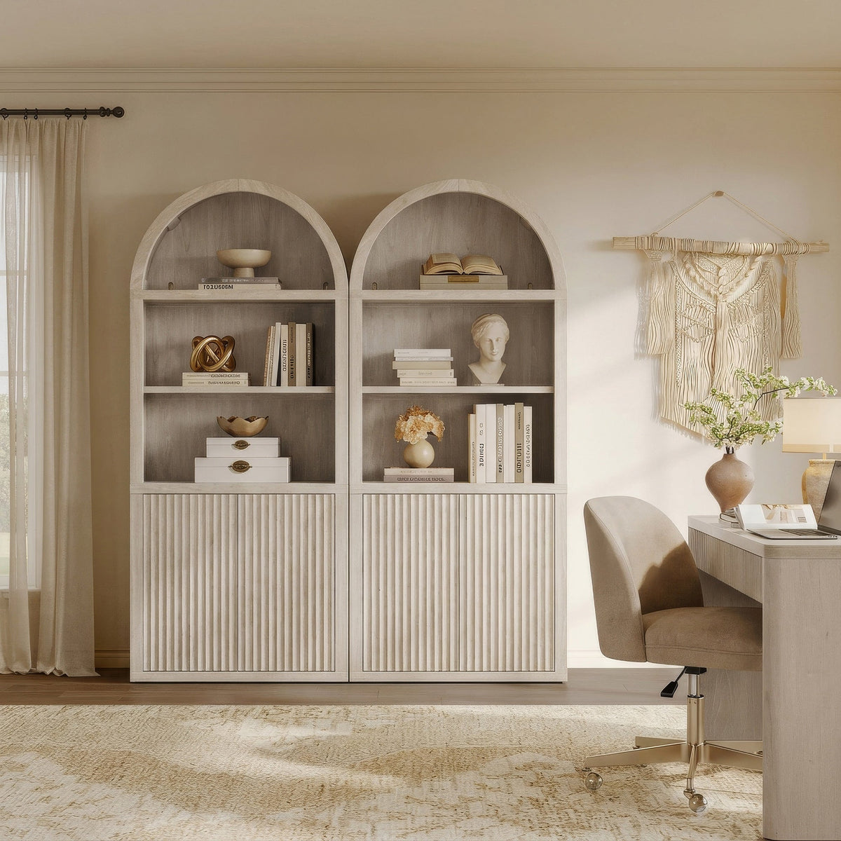 Cas Modern Arched Bookcase, Large Storage, Set of 2