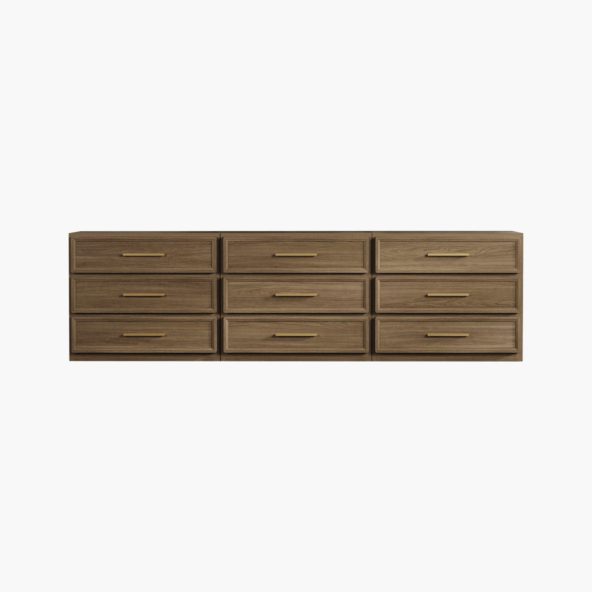 Crescent Modular 9 Drawers Dresser, 93.9 Inch Wide - Walnut Brown - 3-Piece Set